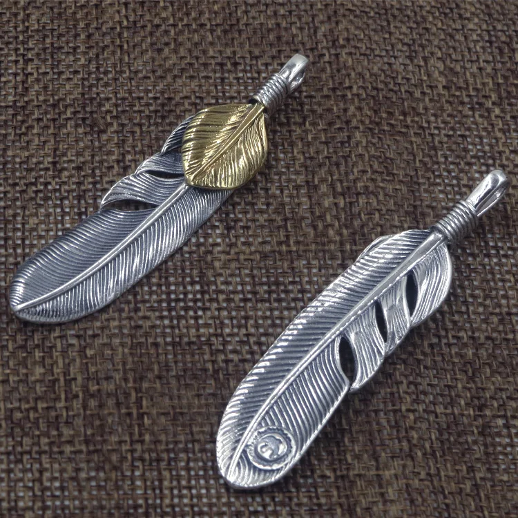

Vintage Indian Style Handmade Solid Antique Silver 925 Feather Pendant For Necklace Men Women 925 Sterling Silver Accessory Gift