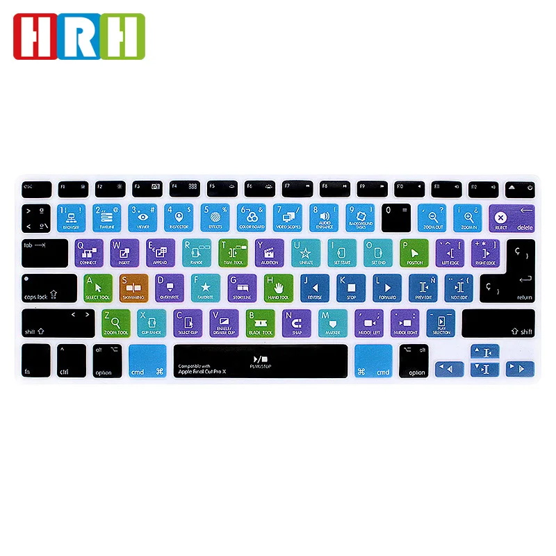 

HRH Final Cut Pro X Spanish Shortcuts Function Silicone Keyboard Cover Protector Keypad Skin For Mac Air Pro Retina 13"15" EU/US