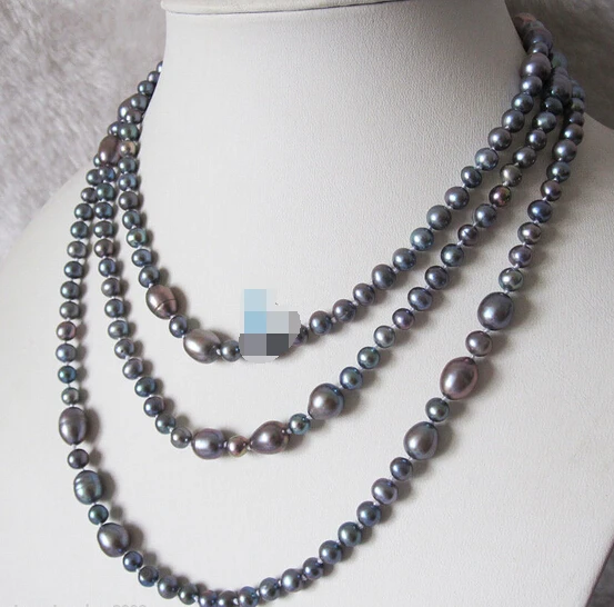 

huij 001670 54" 4-9mm Dark Gray Freshwater Pearl Necklace Strand Jewelry