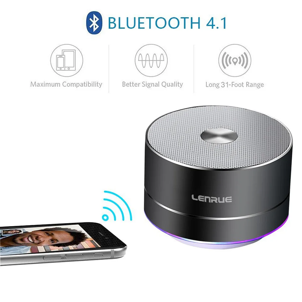 LENRUE A2 Portable Wireless Bluetooth Speaker Stereo Led Speakers with Built Mic 