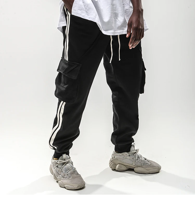 2019 для мужчин брюки карго Sweatpant уличная Harajuku бегунов брюки боковой полосой карманы, набедренный хип брюки для девочек трек мотобрюки хлопок