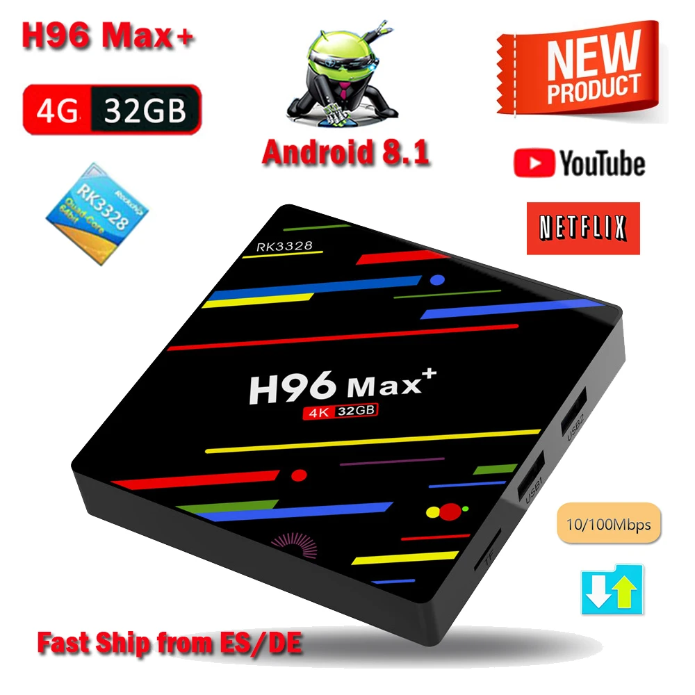 

H96 Max Plus Android 9.0 TV BOX RK3328 4GB RAM 32GB ROM Set Top Box 4K H.265 HDR10 USB 3.0 WIFI HD Smart Media Player H96 Max