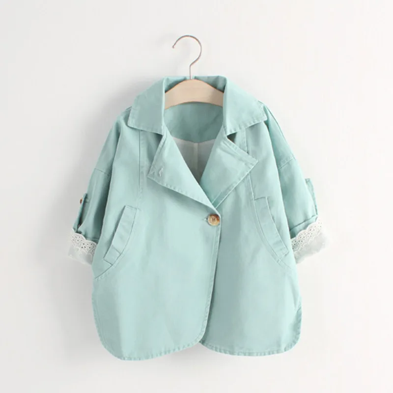 2018 Spring Autumn Fashion 3-5 6 7 8 9 10 Years Child Outerwear Coats Lace Patchwork Baby Kids Girls Three Quarter Sleeve Trench