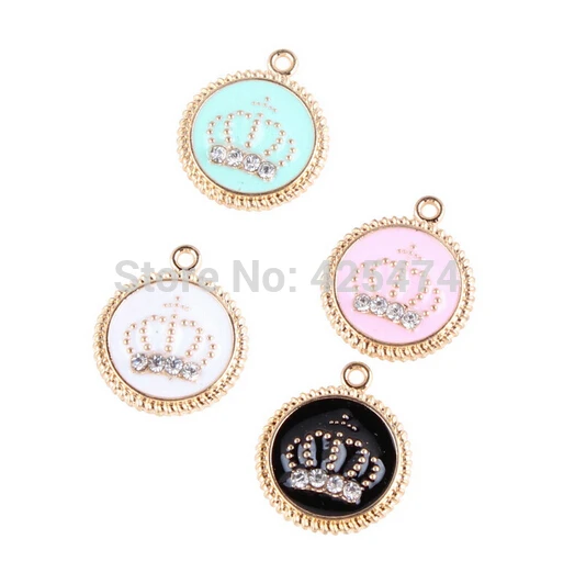 

Newest 20PCS Mixed Color Alloy Gold Tone Enamel Oil Drop Rhinestone Royal Crown Pendant Charm for DIY Jewelry Bracelet Making