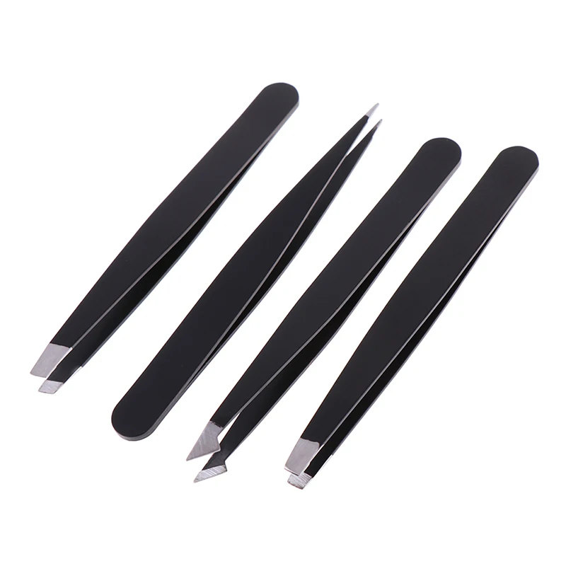 4Pcs/Set Beauty Eyelash Tweezers Eyebrow Clip Precision Tweezers Repair Tool