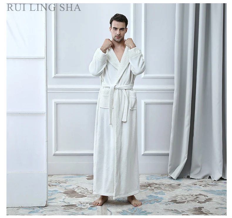 pajama joggers Lovers Extra Long Plus Size Winter Warm Flannel Coral Fleece Bath Robe Men Women Knitted Waffle Kimono Bathrobe Dressing Gown mens cotton pajama bottoms