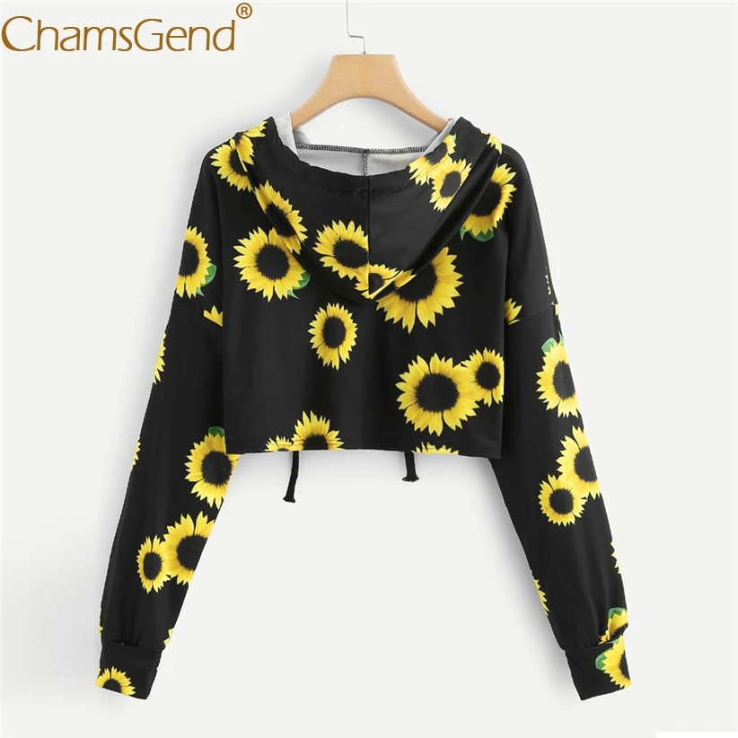 

Sunflowers Black Sweatshirts Women Girls Long Sleeve Hoodie Sweatshirt Crop Tops Female Spring Autumn Blouse Shirts 90117