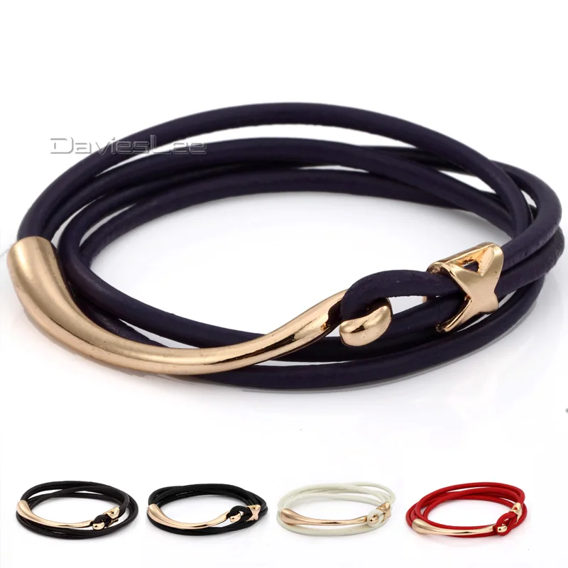 

Davieslee Womens Star Charm Bracelet Man-made Leather Silver Gold Tone Multi Strand Colorful Braided Weave Wristband 6mm LLBM37