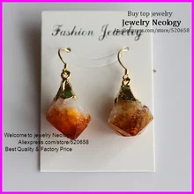 5 пар Мода натуральный кристалл Желтый Druzy Stalactite серьга с крючком