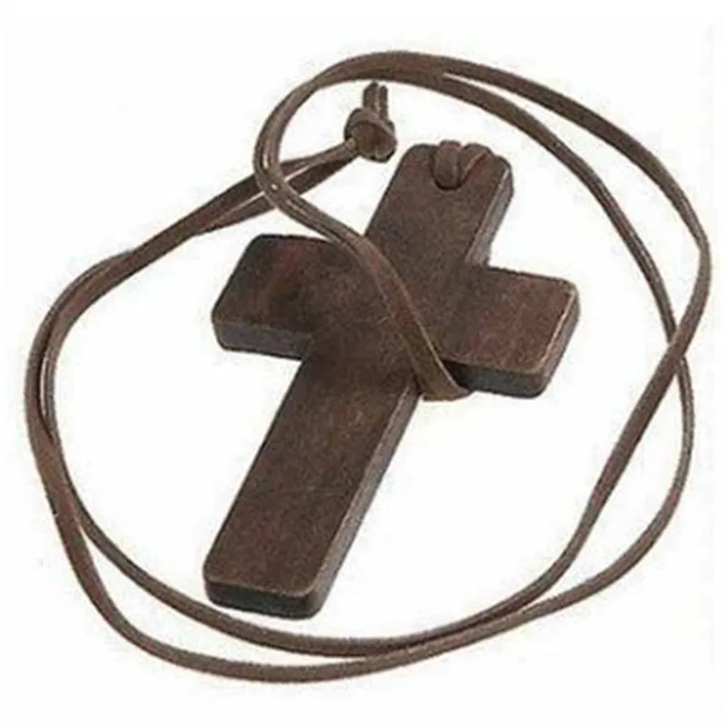

New High Quality Simple leather rope Wood Cross Shape Necklaces Women Fashion