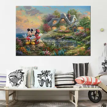 

Thomas Kinkade Mickeyand Minnie Mouse canvas Print Poster and print on Canvas Wall Art Pictures for living room home decor