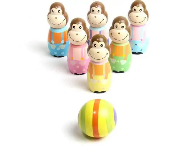 Cheap Fun Toys Kids Baby Wooden Mini Bowling Sporting Houten Aap Bowling ball Game toys