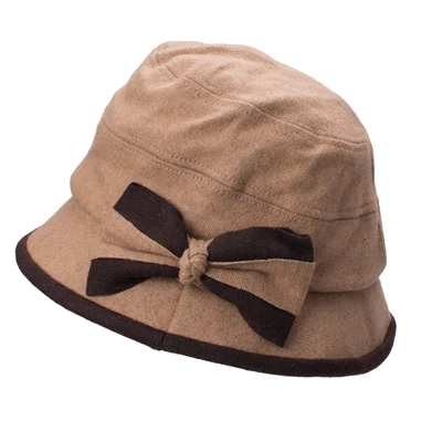 Lawliet, Зимняя женская шерстяная шапка, милый бант, 1920 s, винтажный стиль, осенняя складная шляпа для женщин, женская шапка для путешествий, шапка для церкви, T296 - Цвет: Camel