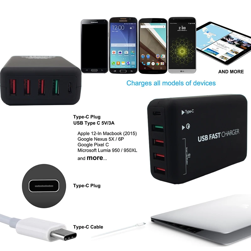 INGMAYA Quick Charge 3,0 USB зарядное устройство 5 портов 6A type C зарядная станция для iPhone iPad samsung huawei Xiaomi LG sony адаптер переменного тока