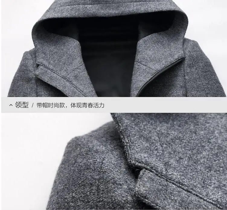 BATMO Новое поступление осень и зима высокое качество шерсть с капюшоном серый плащ для мужчин, мужские шерстяные куртки, зимнее пальто 1812