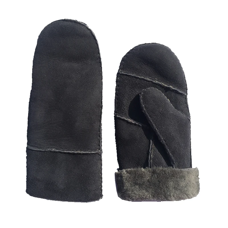 Women Winter Gloves Mitten,Gray Color Heavy Type Real Leather Wool Fur Gloves Lovely Female Sheepskin Leather Fur Gloves G33
