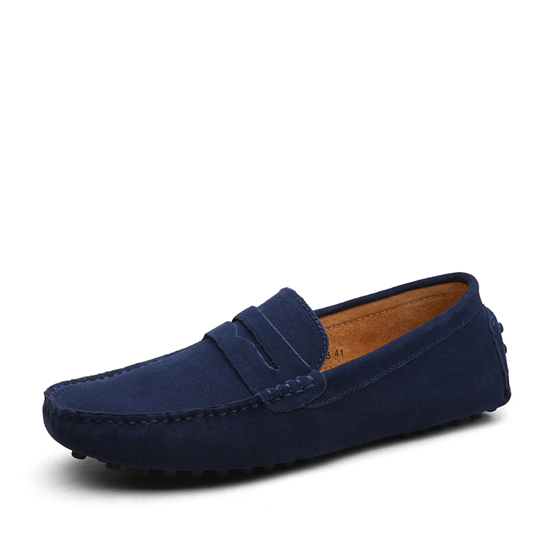 AGSan из бычьей кожи; из замши; мужские лоферы Для мужчин слипоны Мокасины, обувь для вождения размера плюс длина от 38 до 49 в итальянском стиле Мужские Мокасины классические ботинки Пенни - Цвет: Dark blue