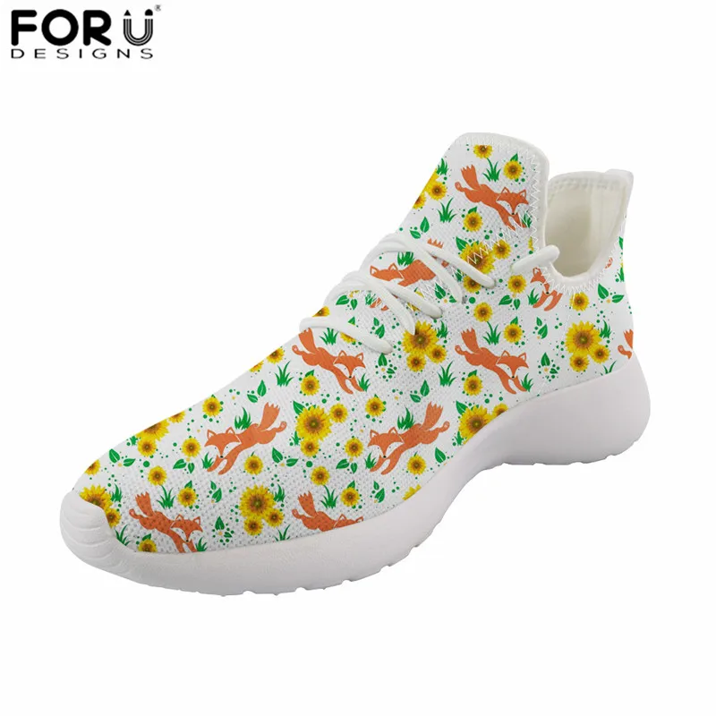 

FORUDESIGNS Sunflower Fox Prints Knitted Breathable Sneakers for Women Teenager Girls Casual Flats Mesh Shoes zapatillas mujer