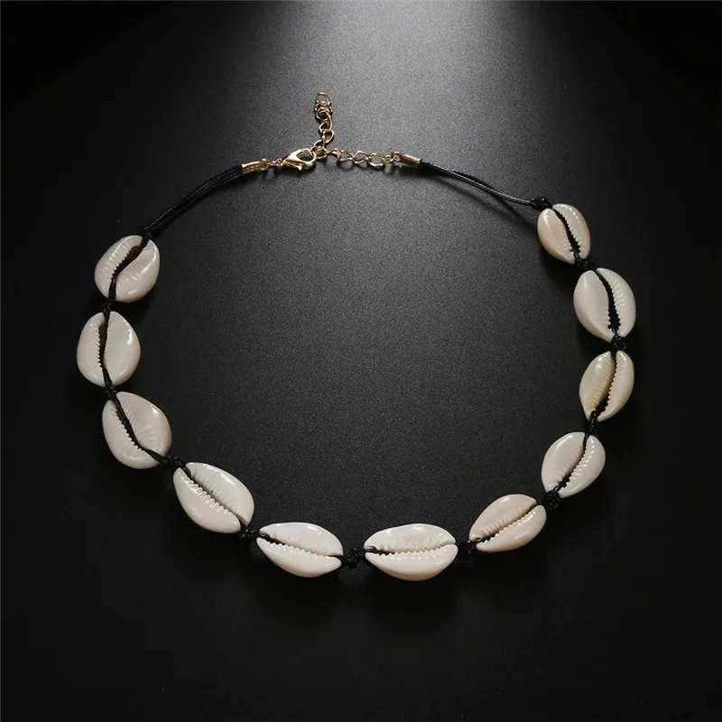 

Fashion Handmade Natural Knit hain Choker Seashell Cowrie Necklaces Women Boho Female Ocean Beach love Accessories wholesale