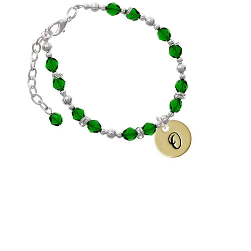 Goldtone Large Disc Letter - O - 3/4'' Green Beaded Bracelet