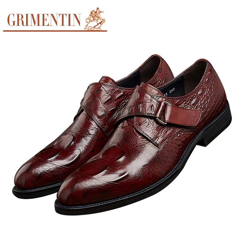 GRIMENTIN luxury men dress shoes buckle crocodile handmade genuine