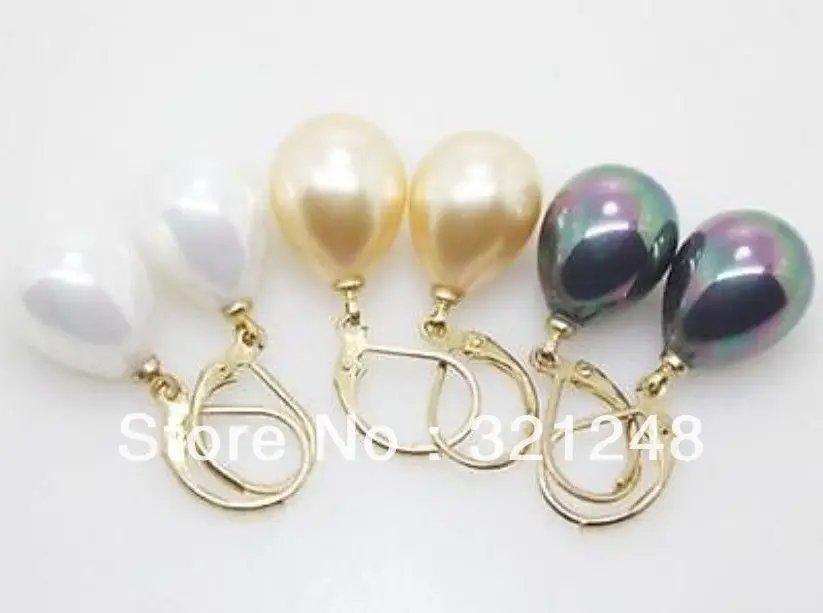 

Hot sale New Diy 3 pairs 12X16mm White Yellow Black Shell Pearl Dangle Eardrop Earrings For Women Elegant Gifts GE4512
