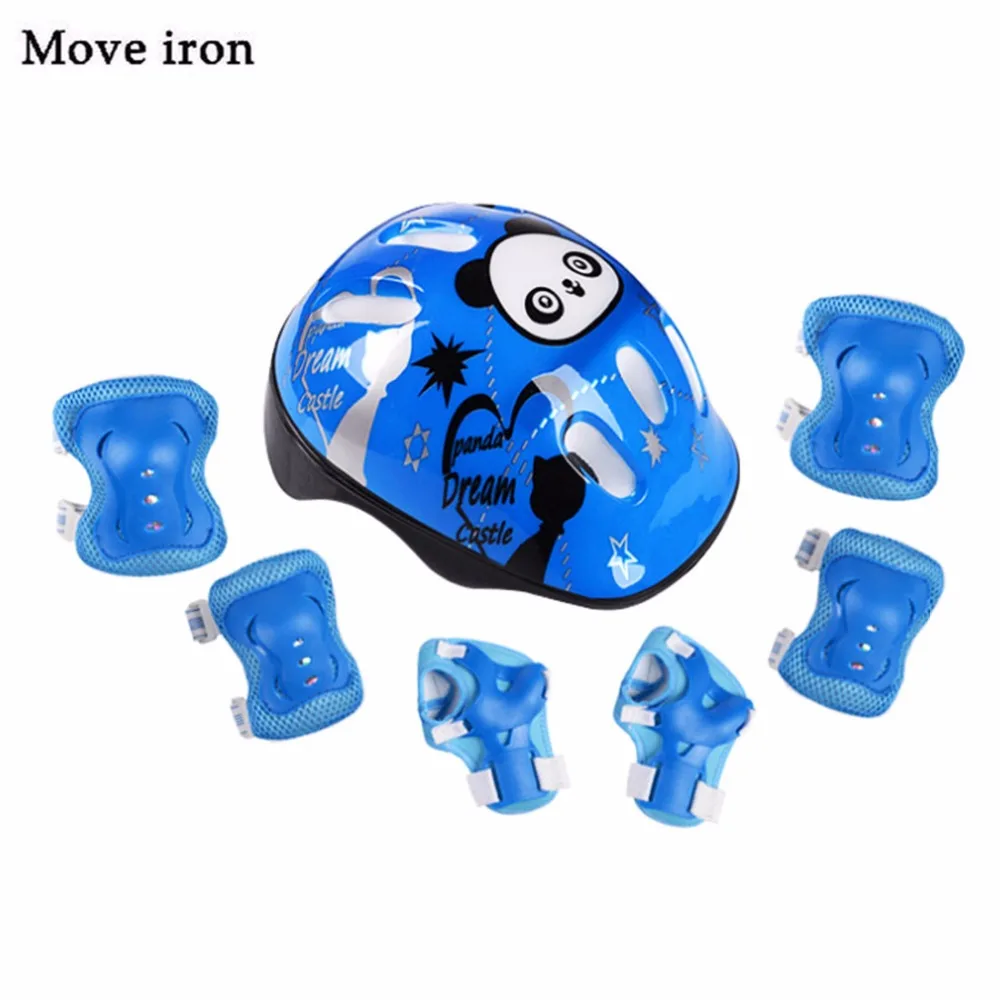 7pcs Panda Kids Bicycle Helmet Elbow Wrist Knee Pads Sport Cyling Bike