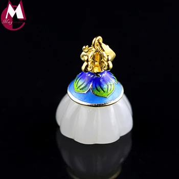 

Original Design Jade Lotus Seedpod Pendant Silver 925 Jewelry Natural Gem Stone Necklace Pendant Handmade Fine Enamel Plant SP40