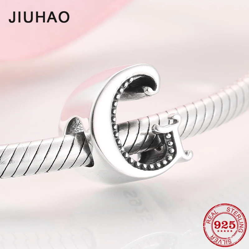 

100% 925 Sterling Silver Letter G Alphabet Beads Charms fit Charm Pandora 925 Bracelets Bangles DIY Accessories Jewelry