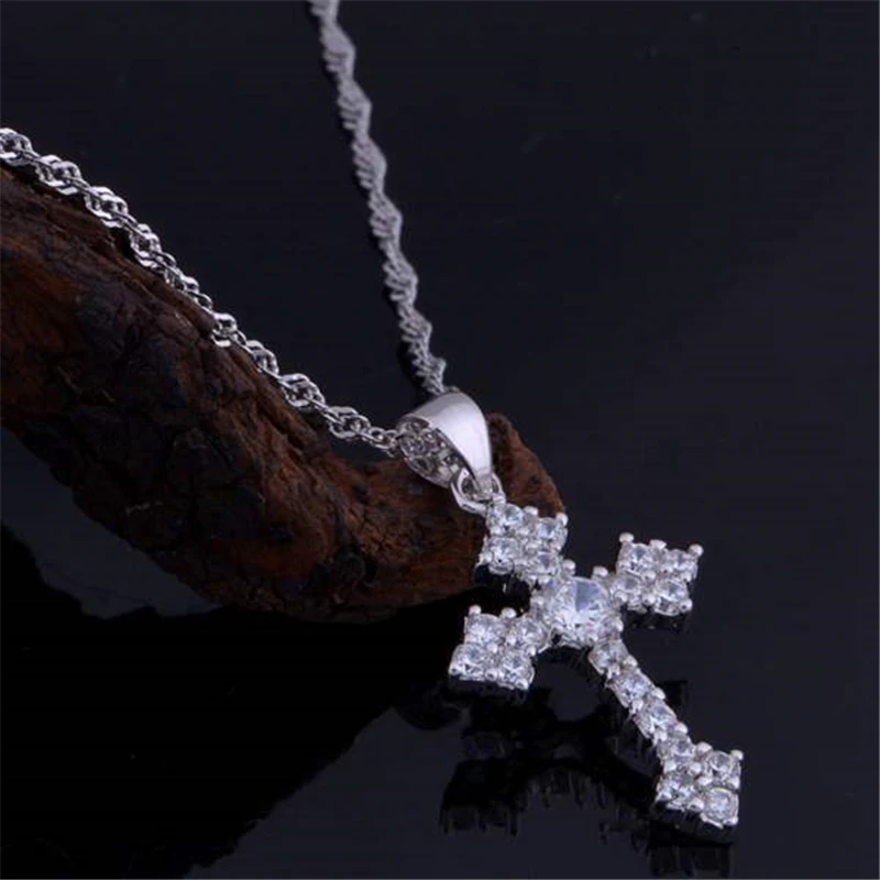 925 Серебряная подвеска-крестик со стразами ожерелье 18 дюймов цепи ожерелье для женщин колье модное ювелирное изделие Bijoux подарки