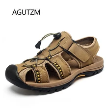 AGUTZM 6117 Fashion Classic Toe Cap Hook& Loop Genuine Leather Summer New Style Men's Casual Sandals