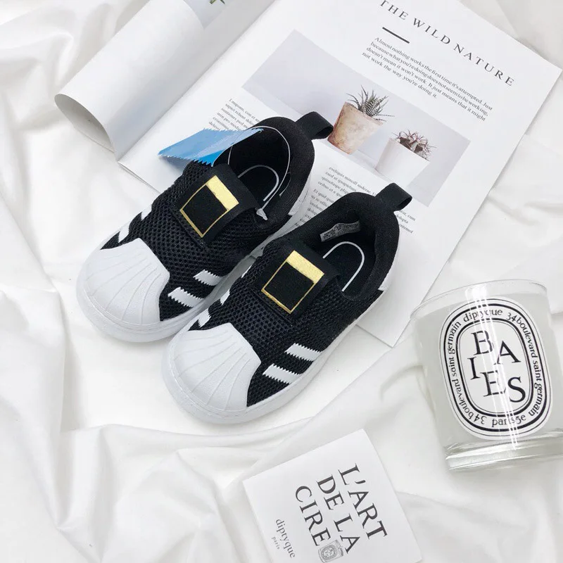 

Breathable Air Mesh Superstar Style Kids Shoes Slip-on Light Weight Fashion Striped Boys Girls Sneakers Loafers Children Shoes