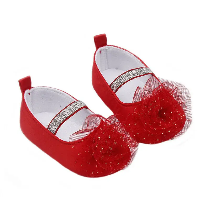 Детская обувь 0-18 мес. для новорожденных детей, девочек, цветочные анти-кроссовки Детская кроватка, туфли, ползунки, шифоновые Цветочные Первые ходунки - Цвет: Красный