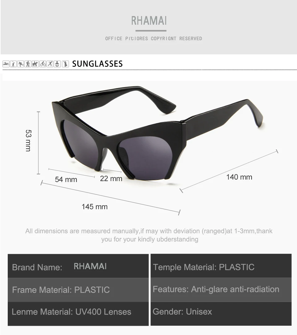 RHAMAI Fashion Brand Designer Cat Eye Sunglasses Women Half Rim Sun Glasses Half Frame Women Shades UV400 Outdoor Eyewear (1)