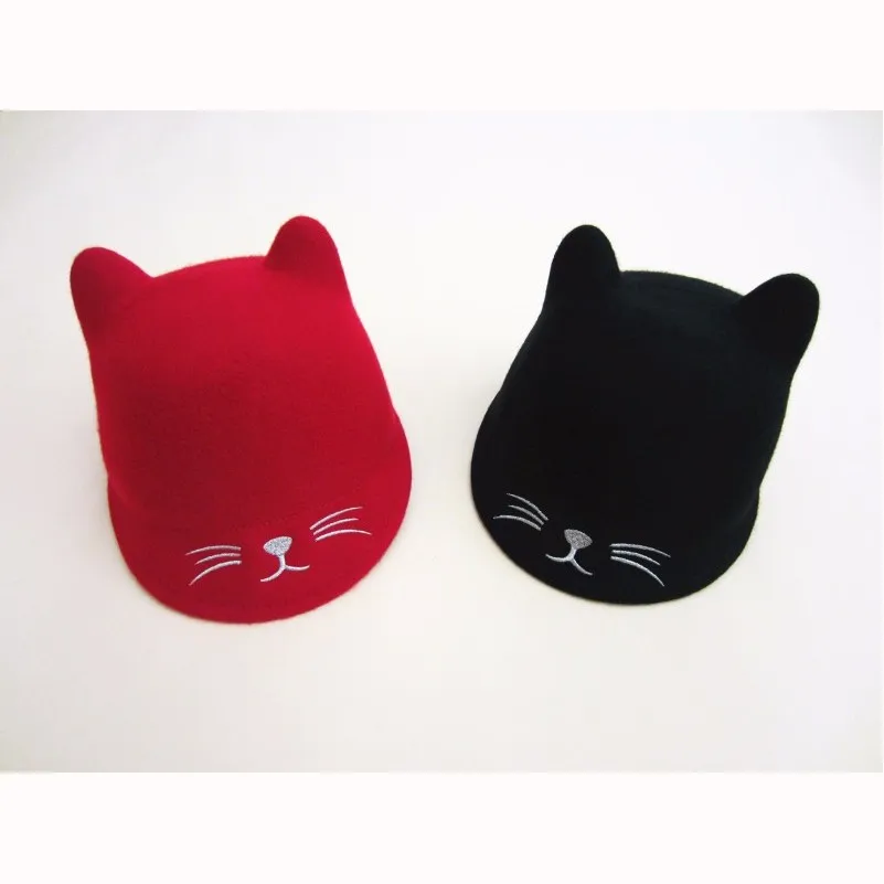 

Cute Woolen Baby Girl Cap Red&Balck Color Knight Hat Cat Shape High Quality Princess Winter Hat 2-12Y