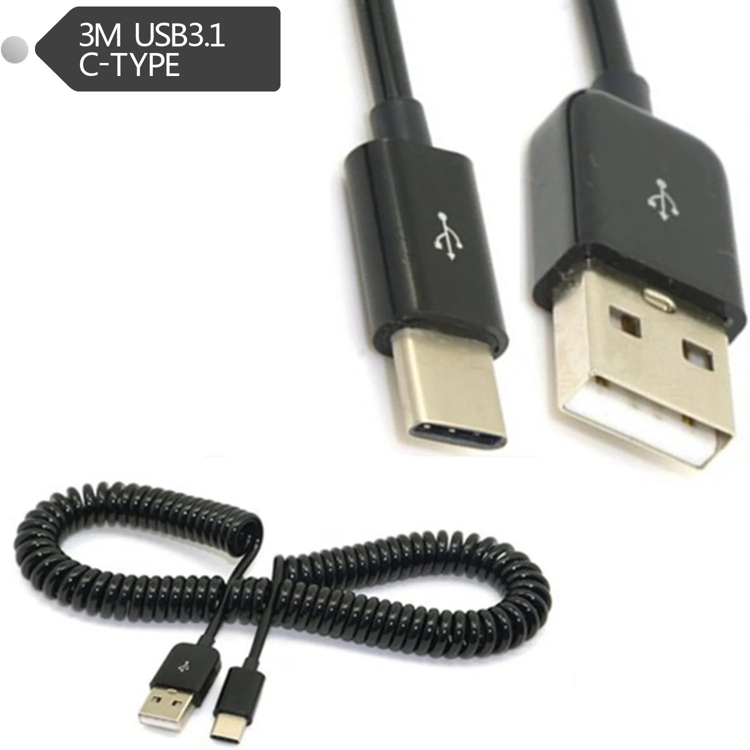 

Spiral Coiled USB 3.1 C-TYPE male to 2.0 AM adapter adaptor Cable 3.0M 10FT