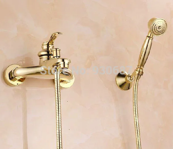 

Gold Plate Bathroom Wall Mount Tub Faucet Single Handle Mixer Valve Faucet