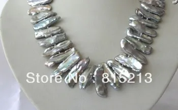 

ddh00573 big 30mm baroque biwa gray freshwater cultured pearl necklace