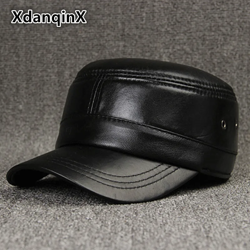 XdanqinX Регулируемый Размеры Для женщин шляпа из натуральной кожи военные Шапки Для мужчин овчины зимняя шапка мужской Bone Snapback простой папа Ca