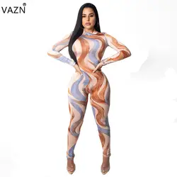 VAZN осень Одежда высшего качества Высокое элегантный дизайн 2018 Для женщин Длинные Комбинезоны твердый высокий воротник длинный рукав леди