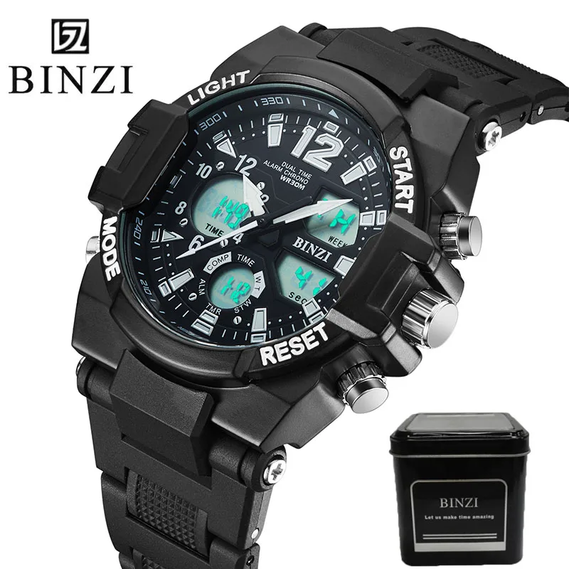 Men s Quartz Digital Watches Brand Sports Watches BINZI S Shock Relojes LED Military Waterproof Wristwatches