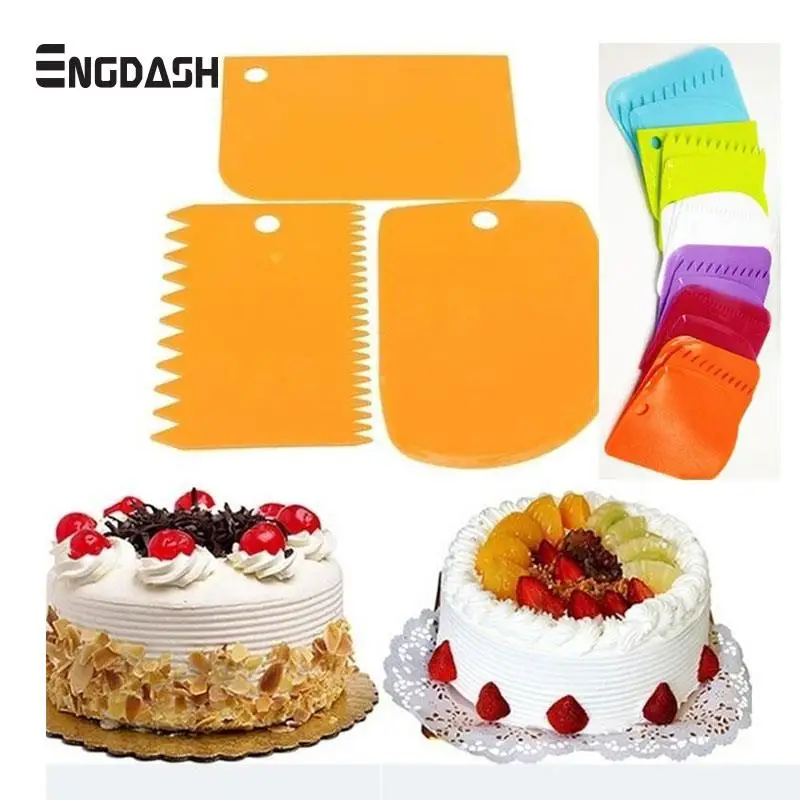 

ENGDASH 3pcs/set Plastic Dough Icing Fondant Scraper Set Cake Decorating Cream Scraper Cake Cut Knife Scrape Knife for Kitchen