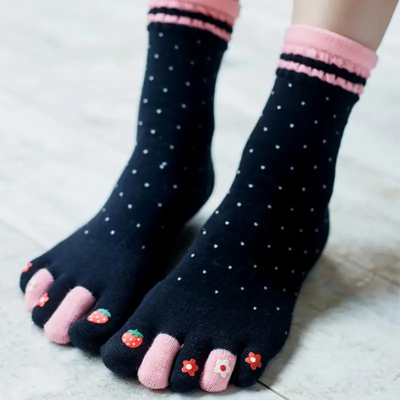 Осень-зима Для женщин девочки Теплый мягкий Цвет, комплекты с рисунками «пять пальцы рук и ног носки Для женщин хлопковые носки X66