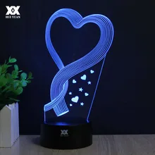 В форме сердца 3D лампа Дистанционное управление Ночник LED, Декоративный Светильник Настольный USB 7 цветов Изменение ребенка подарок Хуэй Юань бренд