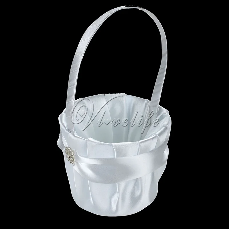 White Wedding Flower Girls Basket Hanging Storage Basket With Diamante