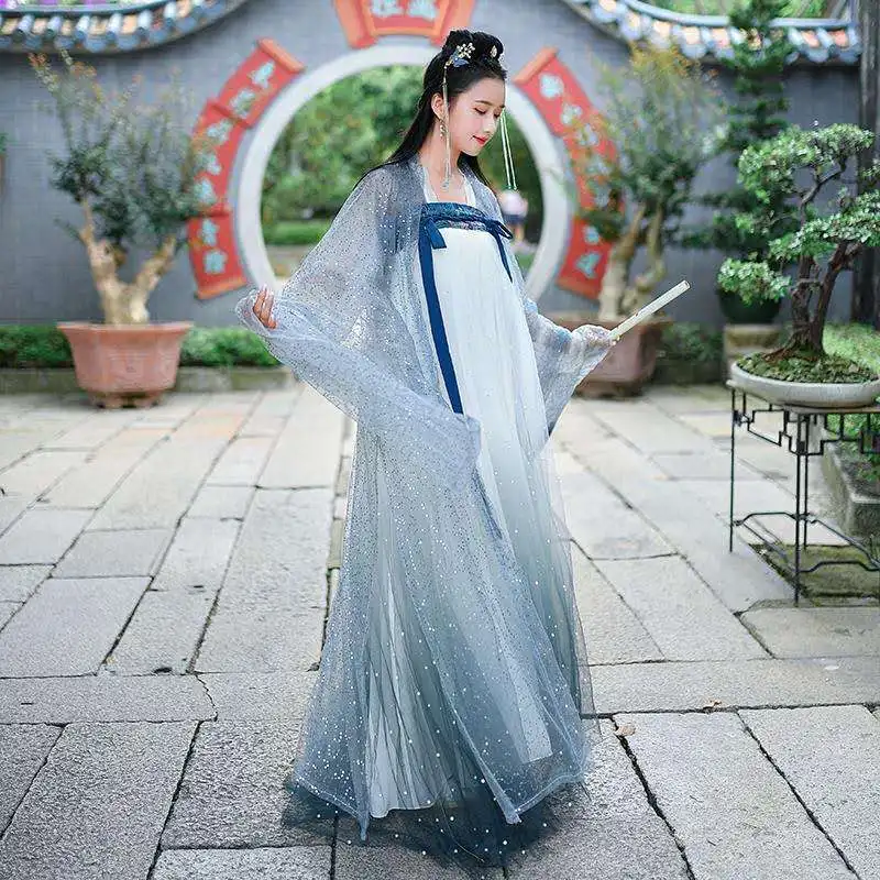 Sparkling Hanfu For Women Pearl & Sequin Cloth Coat Cosplay Costume Stage Performance Swing Dancer Opera Stage Costume BL1968 photo