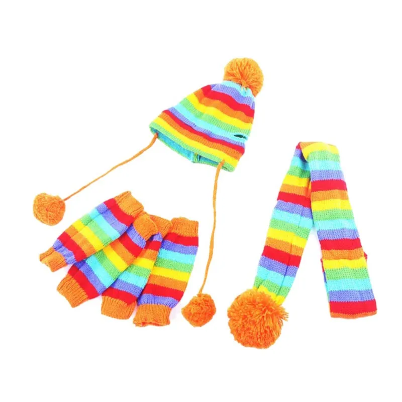 Зимние Домашние животные Щенок вязаные полосатые теплые шапки шарф носки маленькие Большие Животные для йоркширских терьеров и чихуа-Хуа продукт для кошек аксессуары