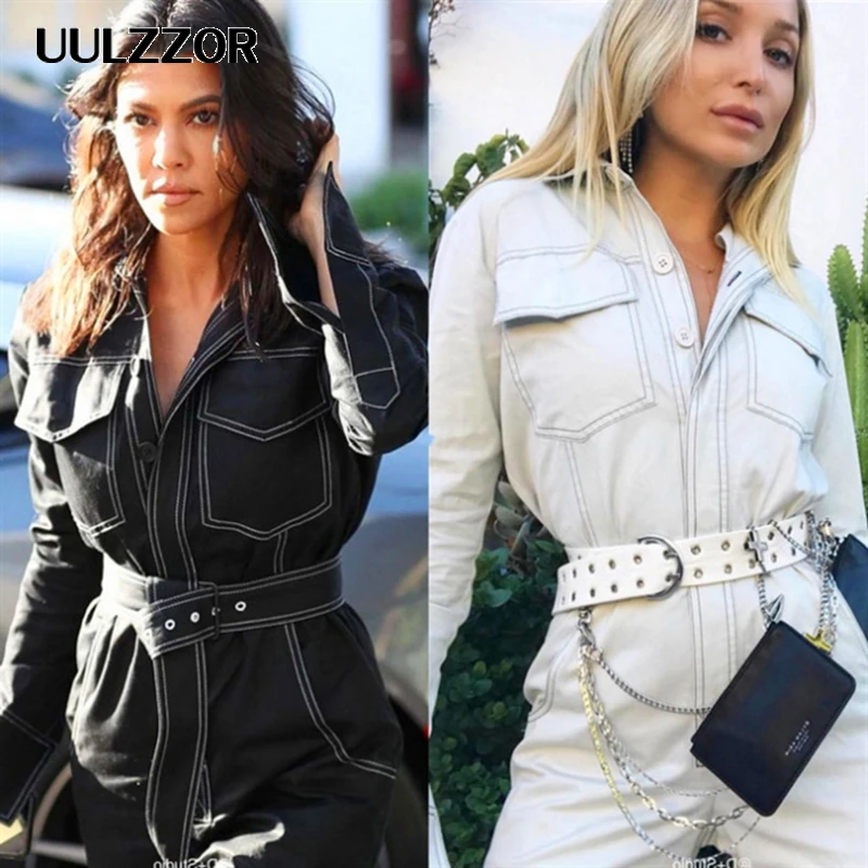 

UULZZOR Fashion 2019 Stylish Women Sexy Jumpsuit Long Sleeve Jumpsuits belt Cotton Rompers Clubwear Romper