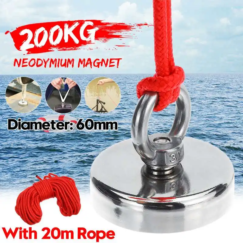 200 кг D60mm сильный спасательный магнит горшок рыболовные магниты глубоководный