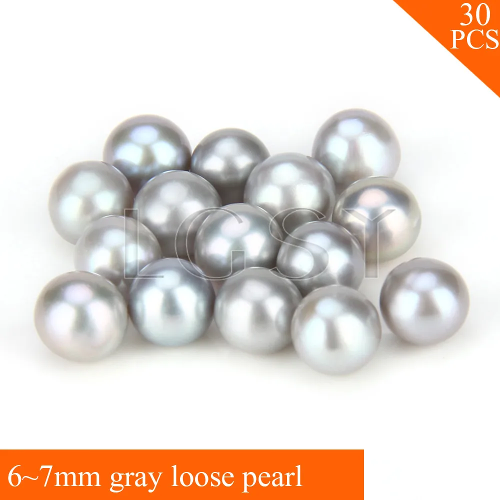 FREE SHIPPING, 6-7mm AAA Gray saltwater round akoya pearls 30pcs